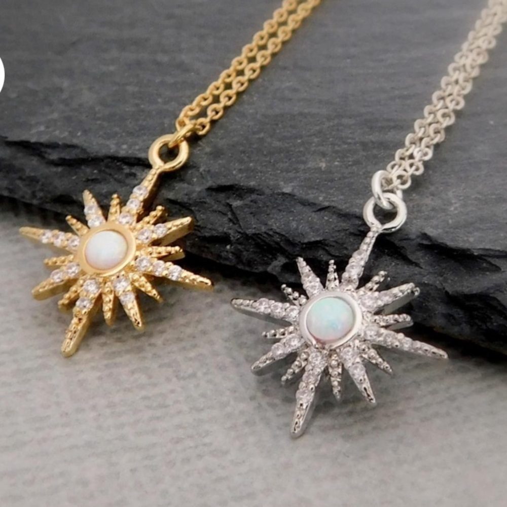 Opal North Star Necklace CZ - Gold